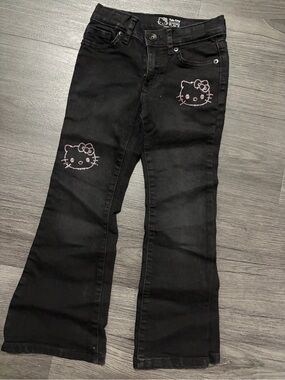 Hello Kitty Black Jeans with Pink Embroidered Hello Kitty Faces